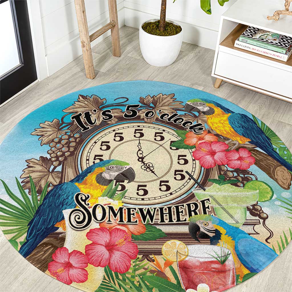 It's 5 o'clock Somewhere Round Carpet Hawaiian Tropical Parrots - Polynesian Pride