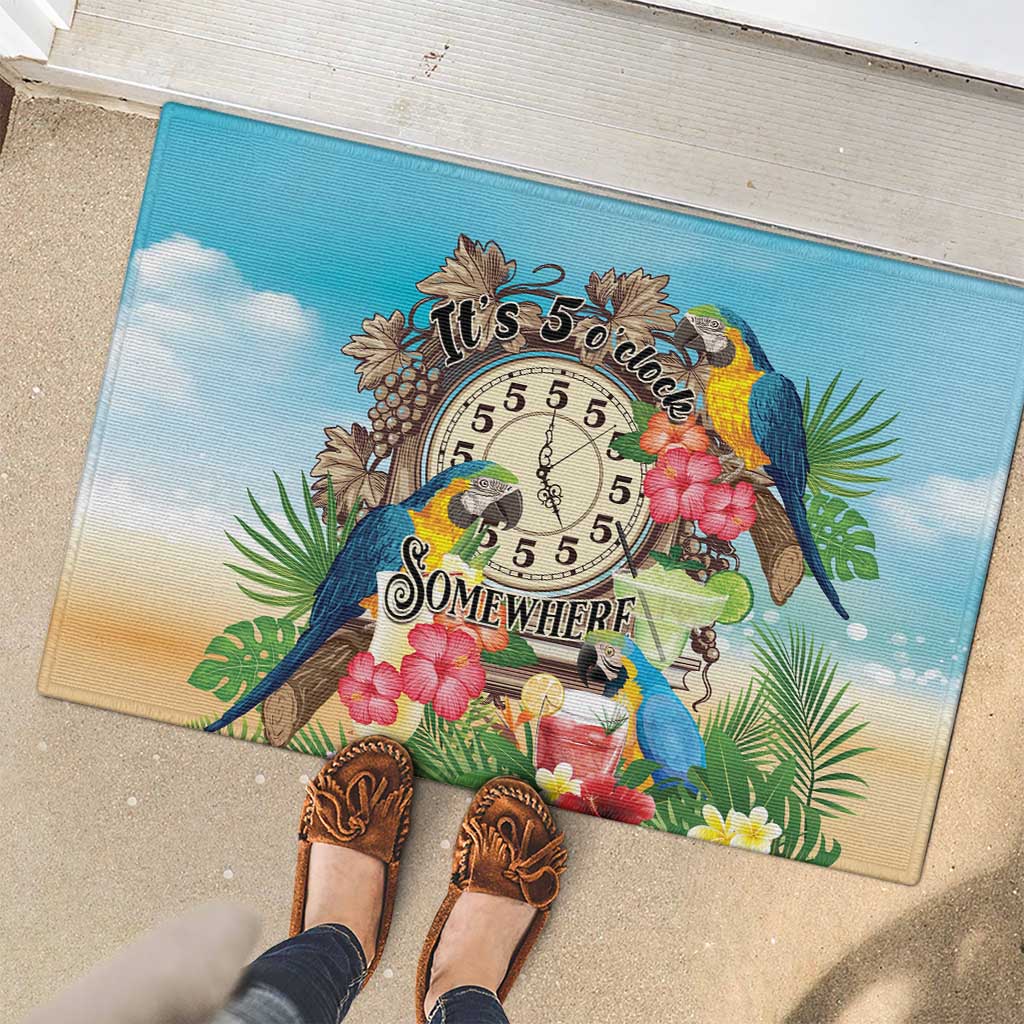 It's 5 o'clock Somewhere Rubber Doormat Hawaiian Tropical Parrots - Polynesian Pride