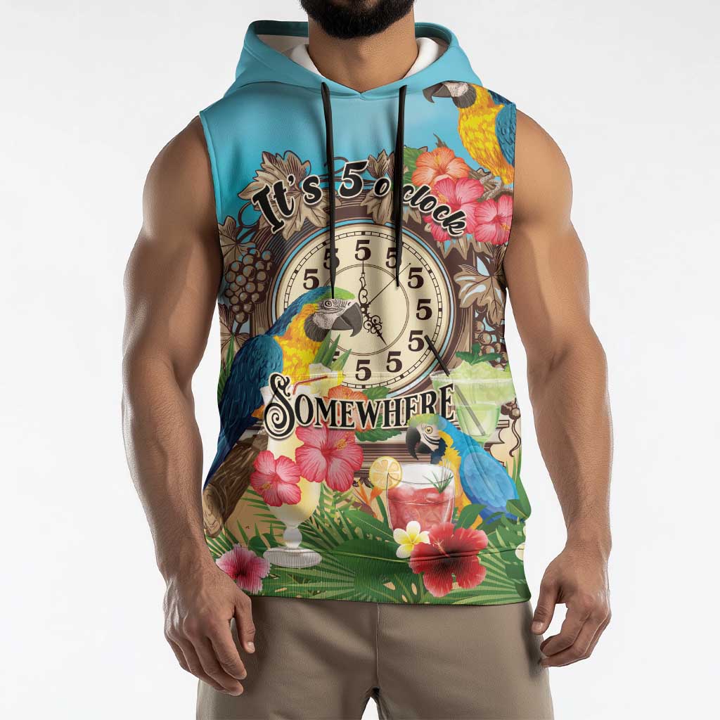 Personalized It's 5 o'clock Somewhere Sleeveless Hoodie Hawaiian Tropical Parrots - Polynesian Pride