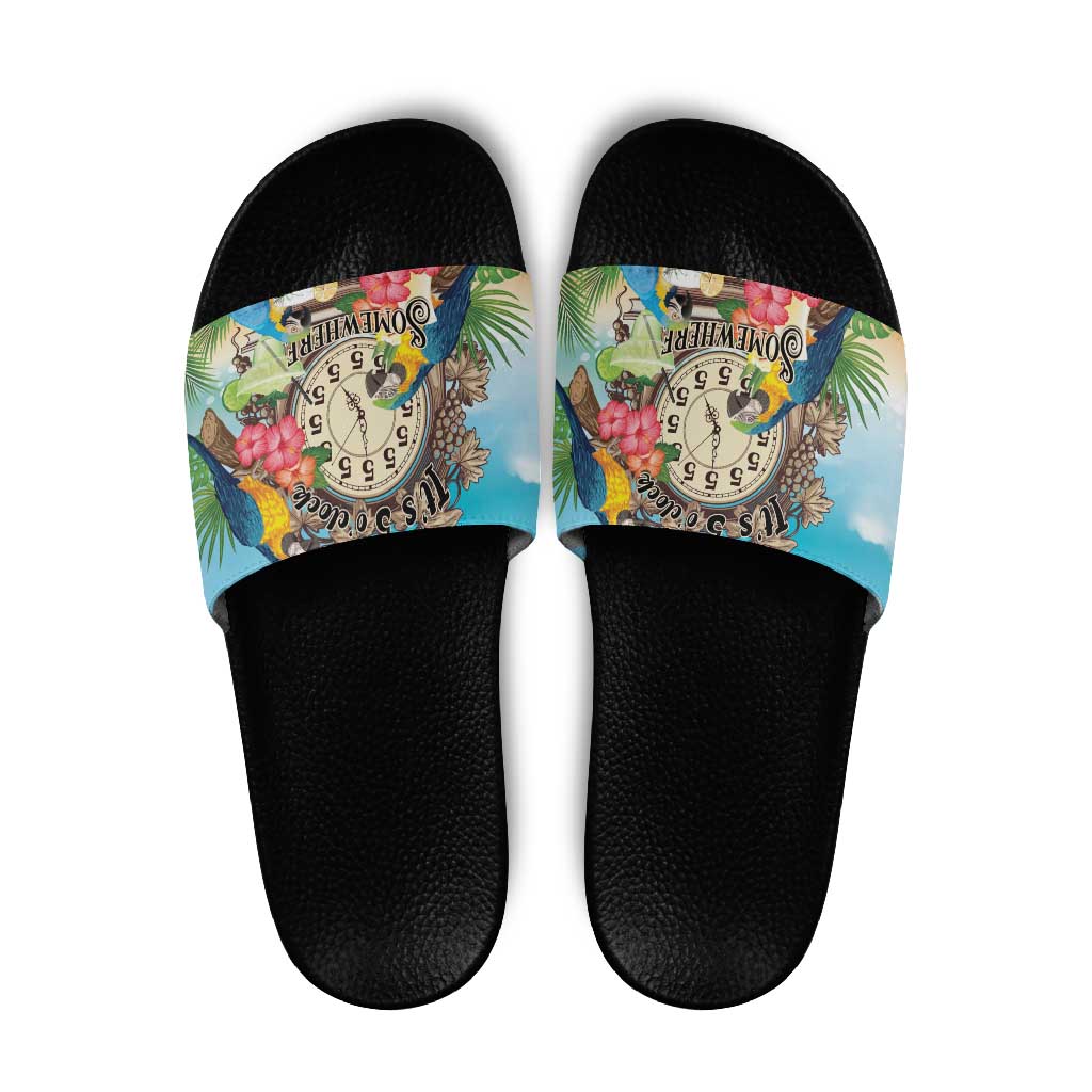 It's 5 o'clock Somewhere Slide Sandals Hawaiian Tropical Parrots - Polynesian Pride