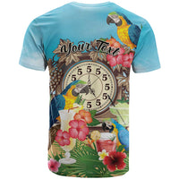 Personalized It's 5 o'clock Somewhere T Shirt Hawaiian Tropical Parrots - Polynesian Pride