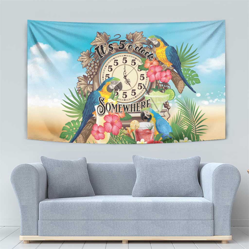 It's 5 o'clock Somewhere Tapestry Hawaiian Tropical Parrots - Polynesian Pride