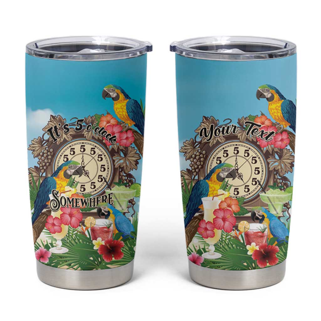 Personalized It's 5 o'clock Somewhere Tumbler Cup Hawaiian Tropical Parrots - Polynesian Pride