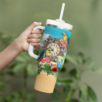 Personalized It's 5 o'clock Somewhere Tumbler With Handle Hawaiian Tropical Parrots - Polynesian Pride