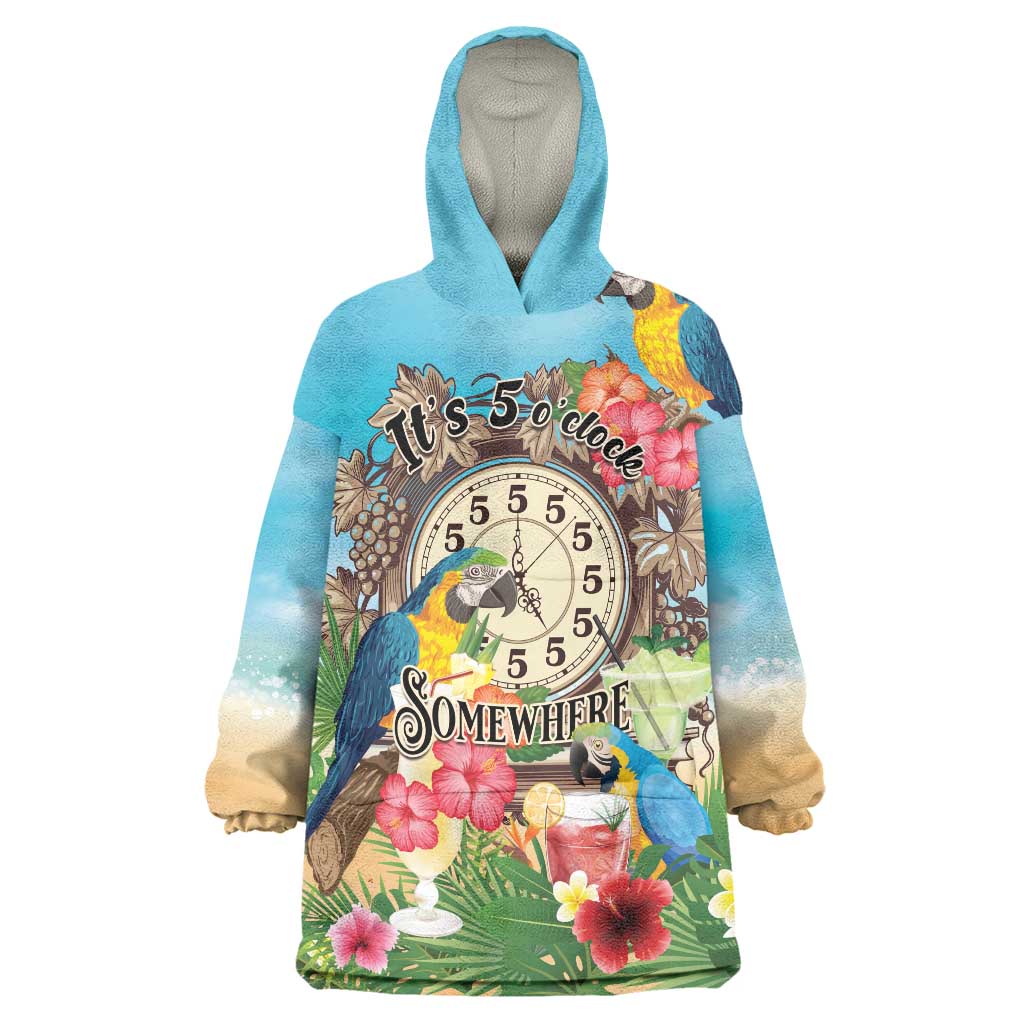 Personalized It's 5 o'clock Somewhere Wearable Blanket Hoodie Hawaiian Tropical Parrots - Polynesian Pride