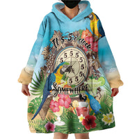 Personalized It's 5 o'clock Somewhere Wearable Blanket Hoodie Hawaiian Tropical Parrots - Polynesian Pride