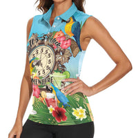 Personalized It's 5 o'clock Somewhere Women Sleeveless Polo Shirt Hawaiian Tropical Parrots - Polynesian Pride