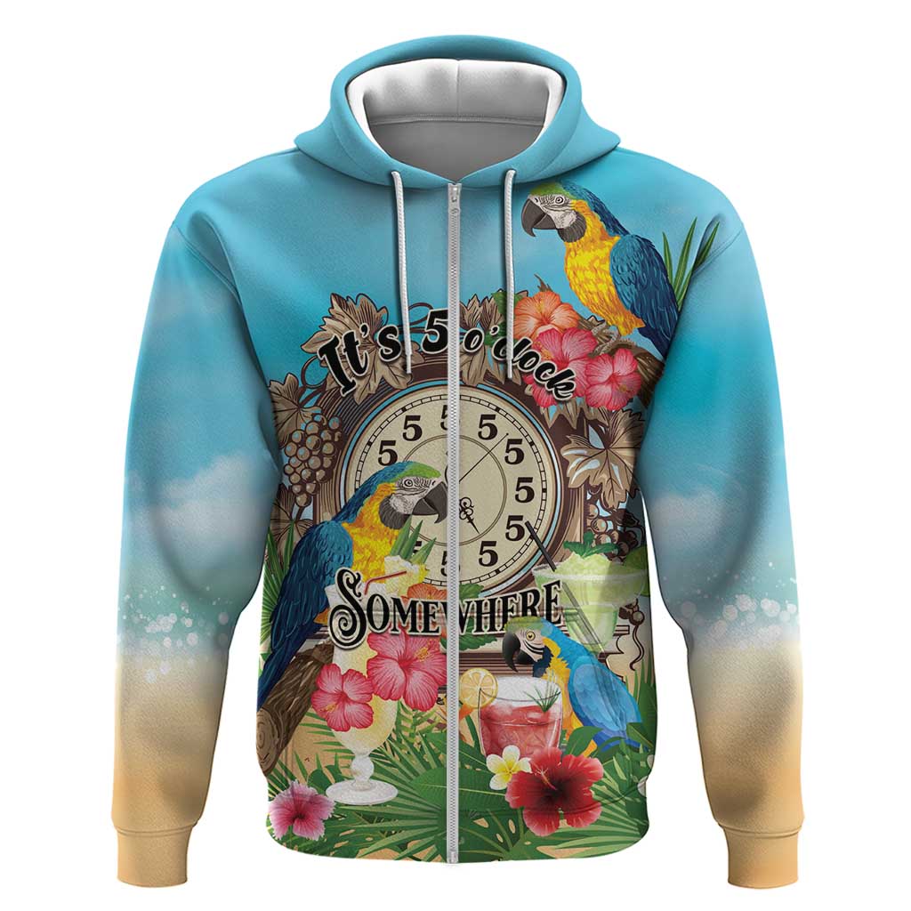 Personalized It's 5 o'clock Somewhere Zip Hoodie Hawaiian Tropical Parrots - Polynesian Pride