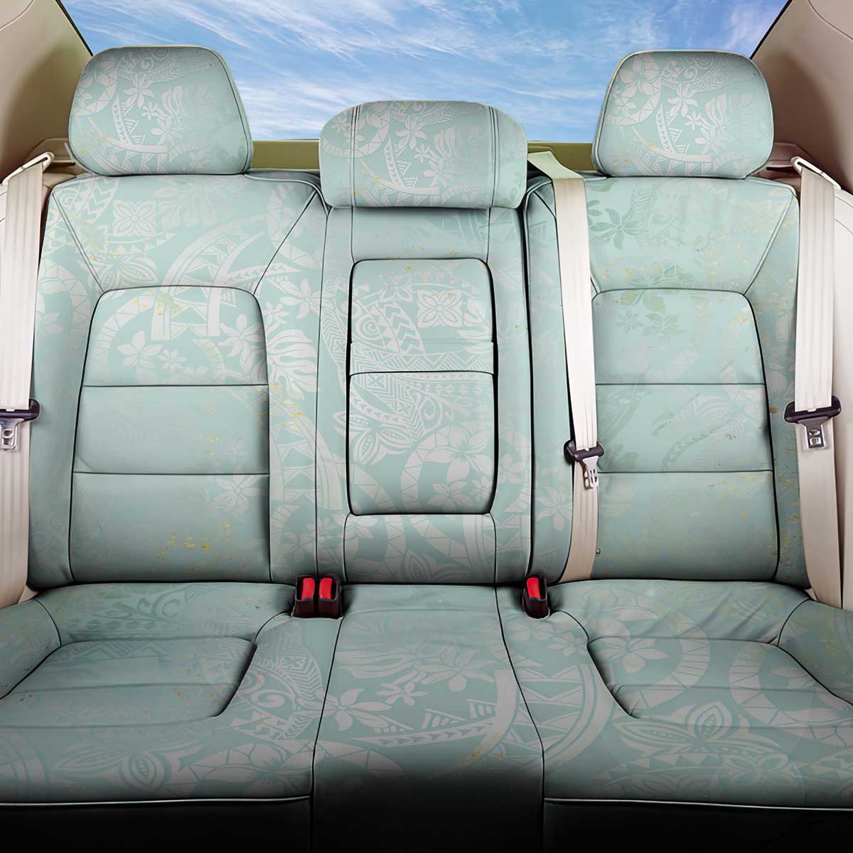 Polynesian Tiare Monstera Seafoam Green Back Car Seat Cover Liquid Style - Polynesian Pride