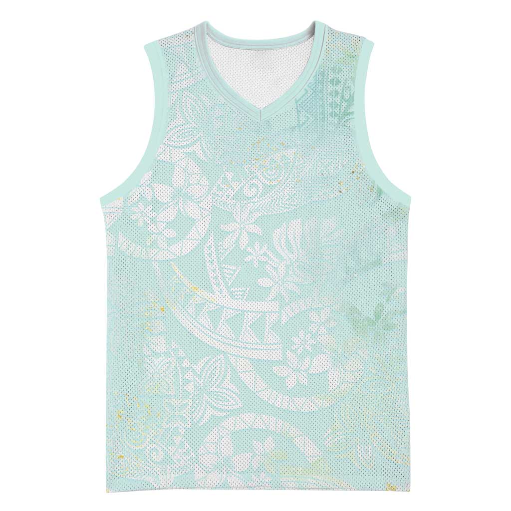Polynesian Tiare Monstera Seafoam Green Basketball Jersey Liquid Style - Polynesian Pride