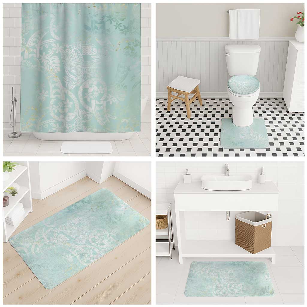 Polynesian Tiare Monstera Seafoam Green Bathroom Set Liquid Style - Polynesian Pride