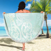 Polynesian Tiare Monstera Seafoam Green Beach Blanket Liquid Style - Polynesian Pride