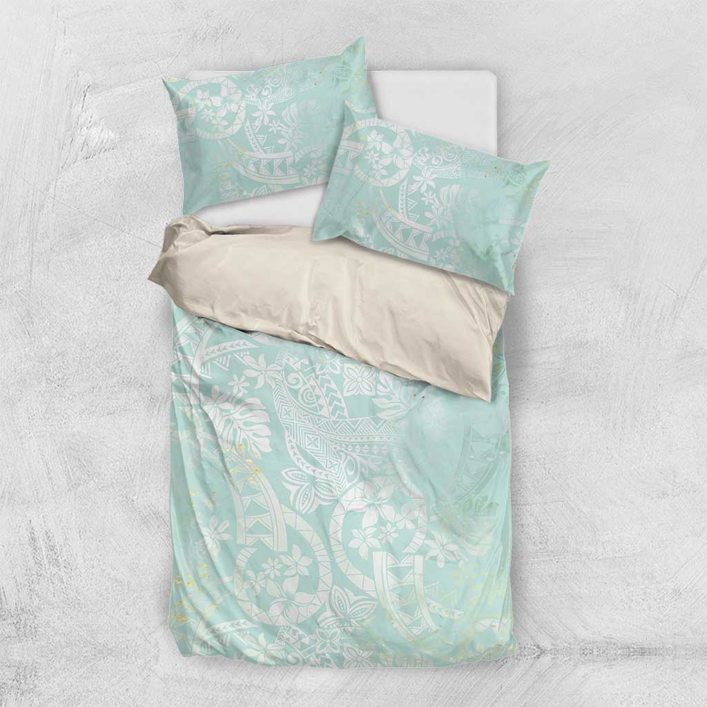 Polynesian Tiare Monstera Seafoam Green Bedding Set Liquid Style - Polynesian Pride