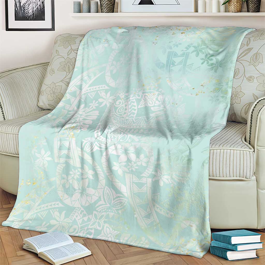 Polynesian Tiare Monstera Seafoam Green Blanket Liquid Style - Polynesian Pride