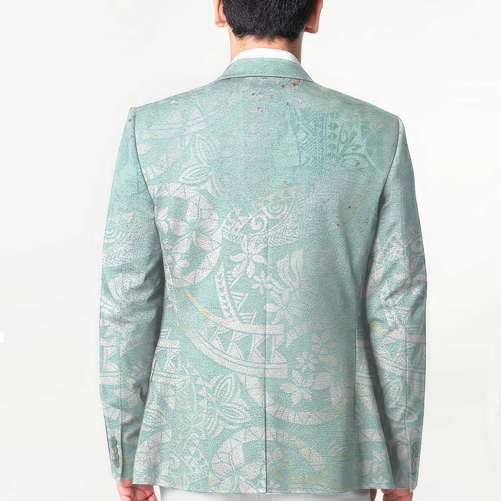 Polynesian Tiare Monstera Seafoam Green Blazer Liquid Style - Polynesian Pride
