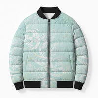 Polynesian Tiare Monstera Seafoam Green Bomber Puffer Jacket Liquid Style - Polynesian Pride