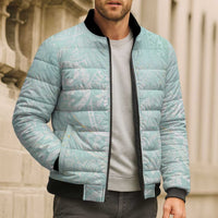 Polynesian Tiare Monstera Seafoam Green Bomber Puffer Jacket Liquid Style - Polynesian Pride