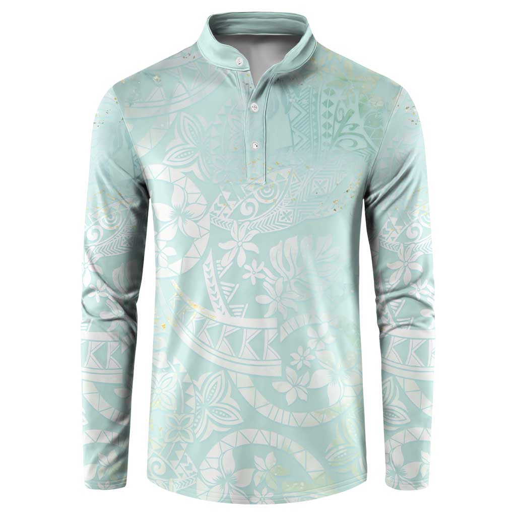 Polynesian Tiare Monstera Seafoam Green Button Sweatshirt Liquid Style - Polynesian Pride