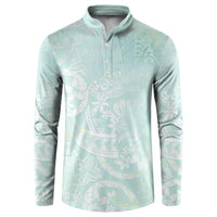 Polynesian Tiare Monstera Seafoam Green Button Sweatshirt Liquid Style - Polynesian Pride