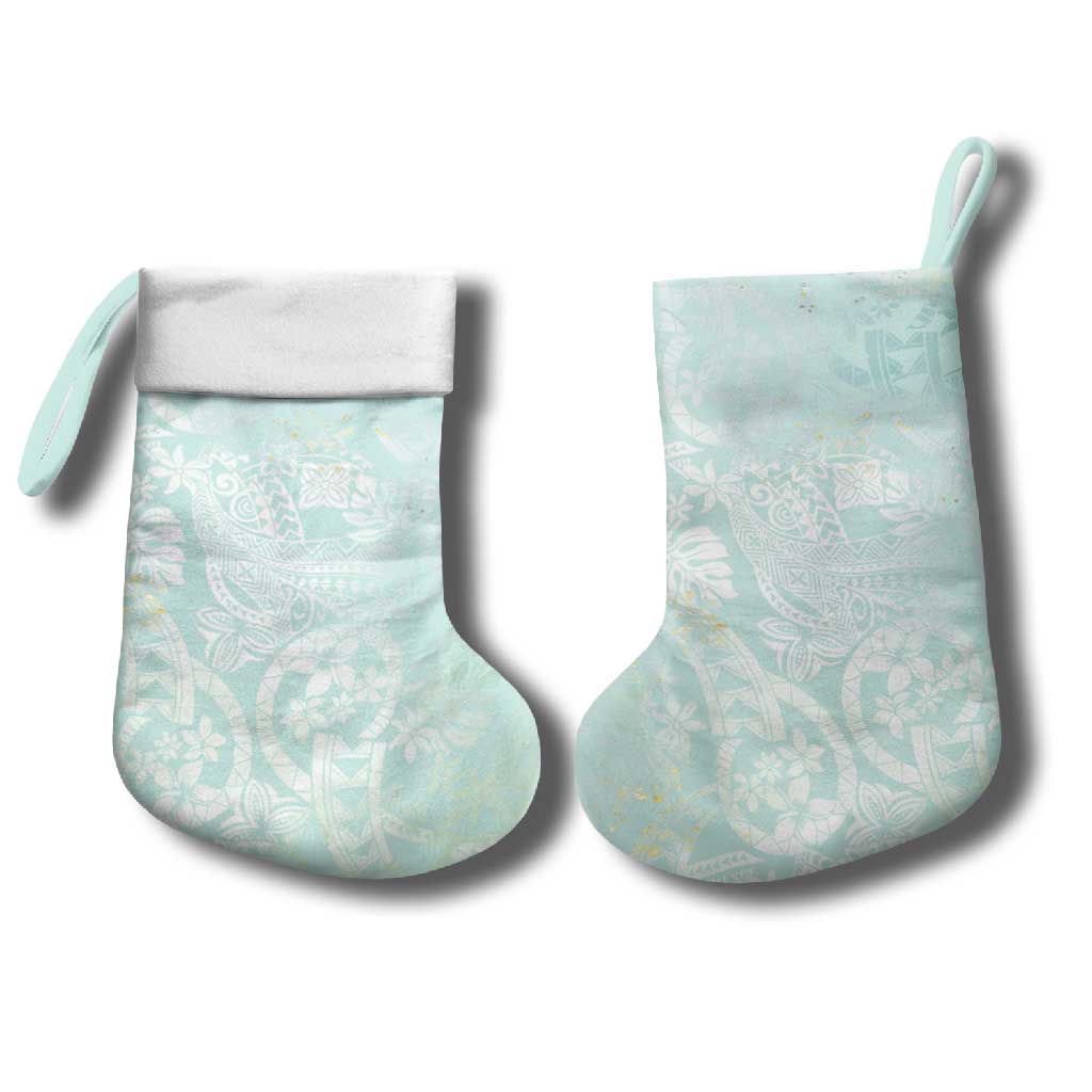 Polynesian Tiare Monstera Seafoam Green Christmas Stocking Liquid Style - Polynesian Pride