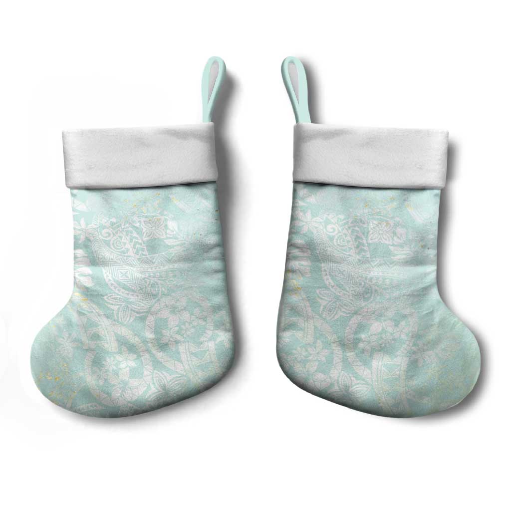 Polynesian Tiare Monstera Seafoam Green Christmas Stocking Liquid Style - Polynesian Pride
