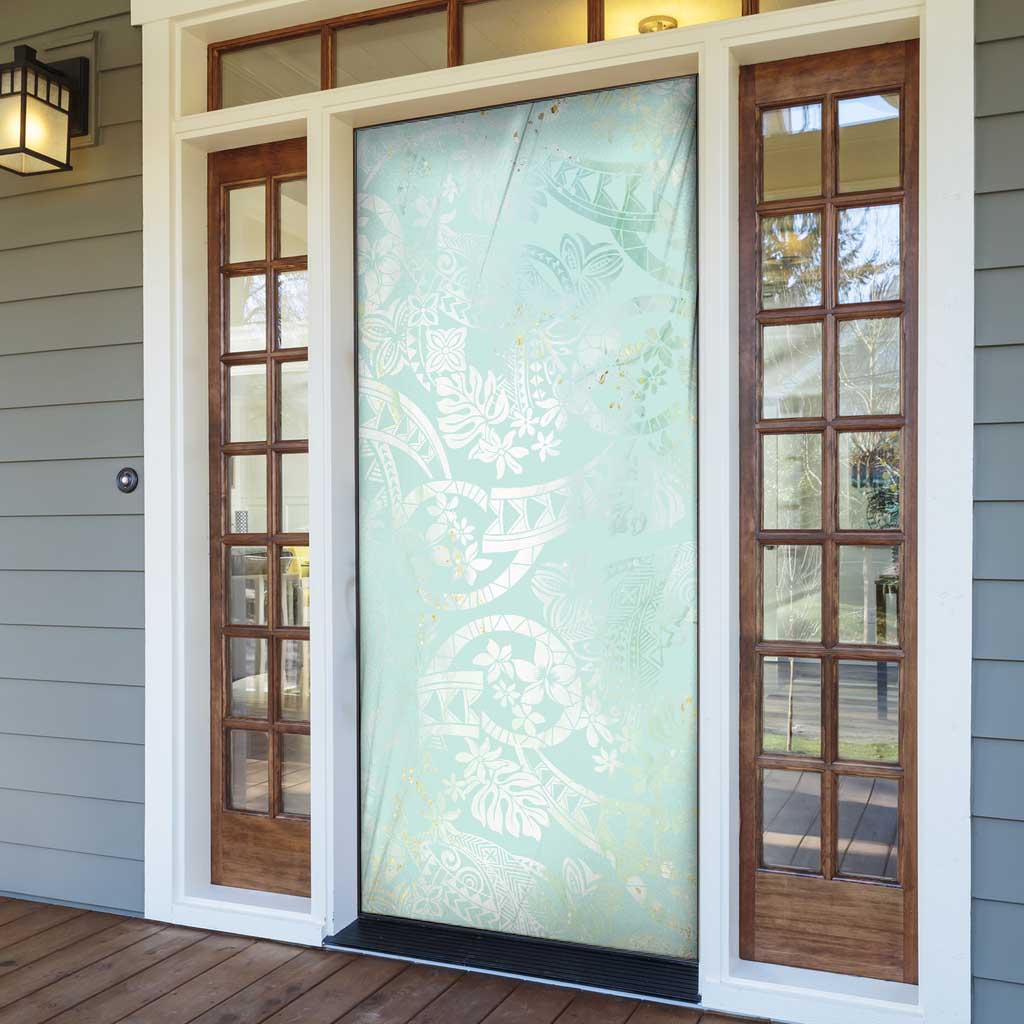 Polynesian Tiare Monstera Seafoam Green Door Cover Liquid Style - Polynesian Pride