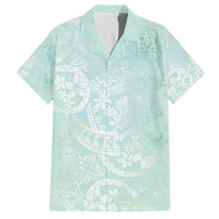 Polynesian Tiare Monstera Seafoam Green Family Matching Long Sleeve Bodycon Dress and Hawaiian Shirt Liquid Style - Polynesian Pride