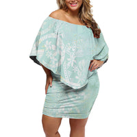 Polynesian Tiare Monstera Seafoam Green Family Matching Off Shoulder Short Dress and Hawaiian Shirt Liquid Style - Polynesian Pride