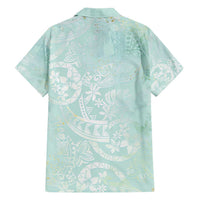 Polynesian Tiare Monstera Seafoam Green Family Matching Short Sleeve Bodycon Dress and Hawaiian Shirt Liquid Style - Polynesian Pride
