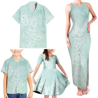 Polynesian Tiare Monstera Seafoam Green Family Matching Tank Maxi Dress and Hawaiian Shirt Liquid Style - Polynesian Pride