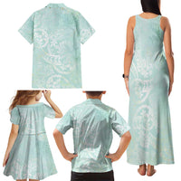 Polynesian Tiare Monstera Seafoam Green Family Matching Tank Maxi Dress and Hawaiian Shirt Liquid Style - Polynesian Pride