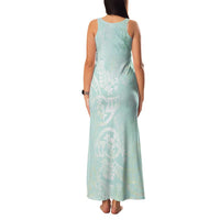 Polynesian Tiare Monstera Seafoam Green Family Matching Tank Maxi Dress and Hawaiian Shirt Liquid Style - Polynesian Pride