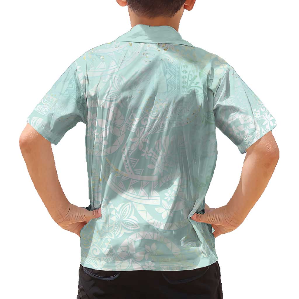 Polynesian Tiare Monstera Seafoam Green Kid Hawaiian Shirt Liquid Style - Polynesian Pride