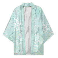 Polynesian Tiare Monstera Seafoam Green Kimono Liquid Style - Polynesian Pride