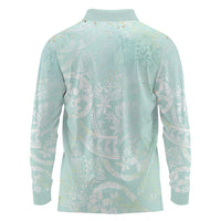 Polynesian Tiare Monstera Seafoam Green Long Sleeve Polo Shirt Liquid Style - Polynesian Pride