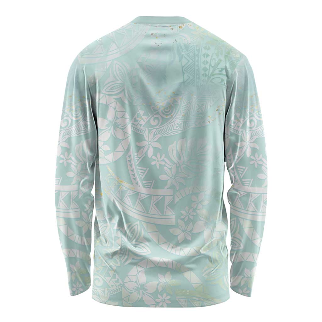Polynesian Tiare Monstera Seafoam Green Long Sleeve Shirt Liquid Style - Polynesian Pride