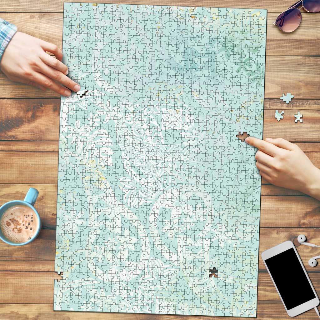 Polynesian Tiare Monstera Seafoam Green Puzzle Liquid Style - Polynesian Pride