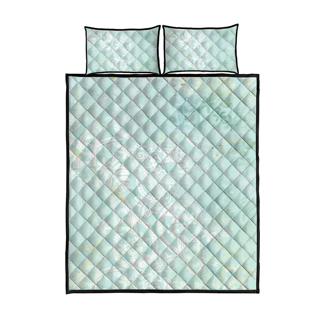 Polynesian Tiare Monstera Seafoam Green Quilt Bed Set Liquid Style - Polynesian Pride