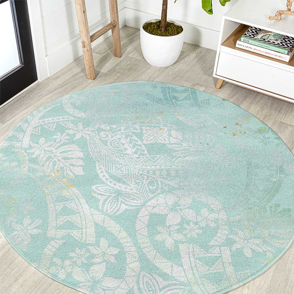 Polynesian Tiare Monstera Seafoam Green Round Carpet Liquid Style - Polynesian Pride