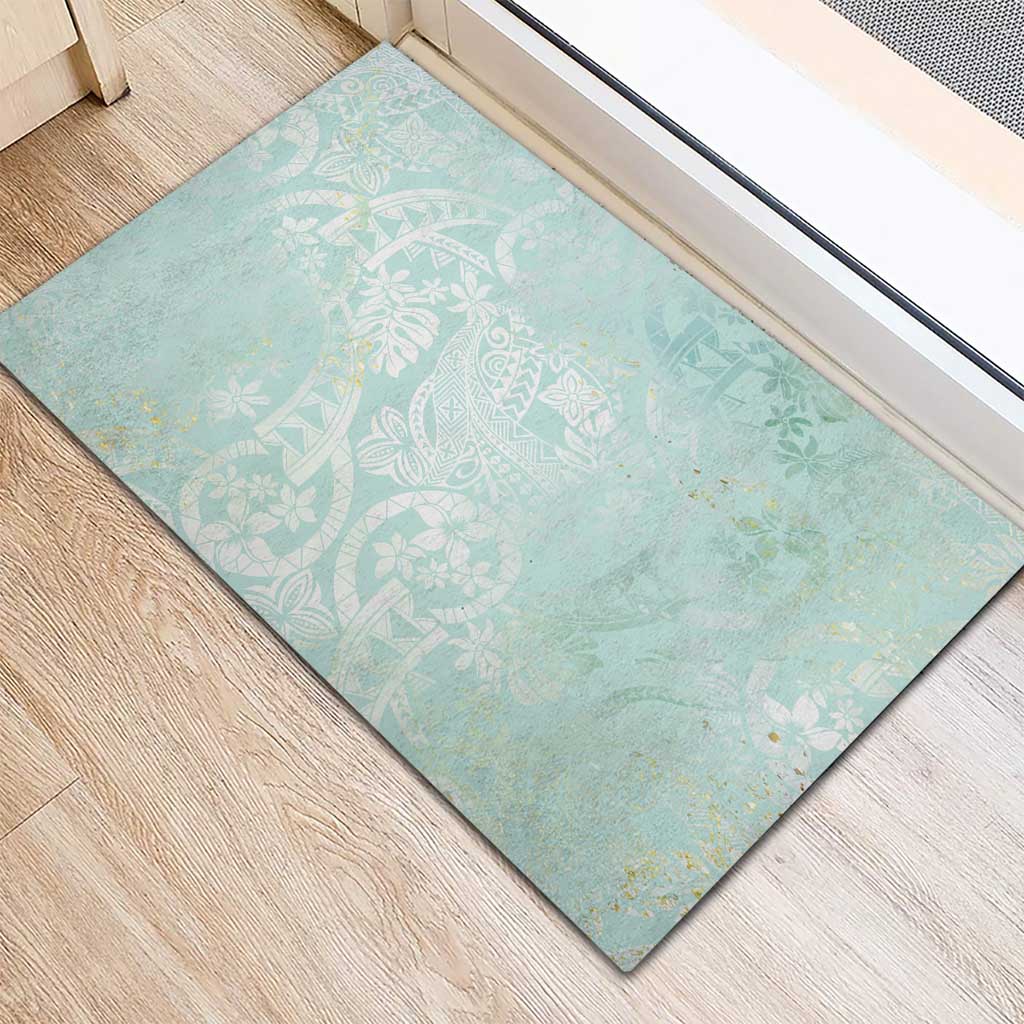 Polynesian Tiare Monstera Seafoam Green Rubber Doormat Liquid Style - Polynesian Pride