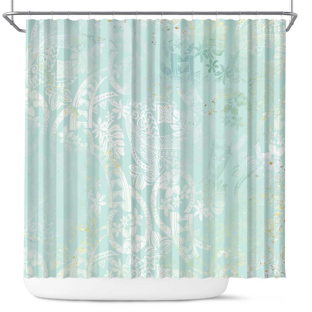 Polynesian Tiare Monstera Seafoam Green Shower Curtain Liquid Style - Polynesian Pride