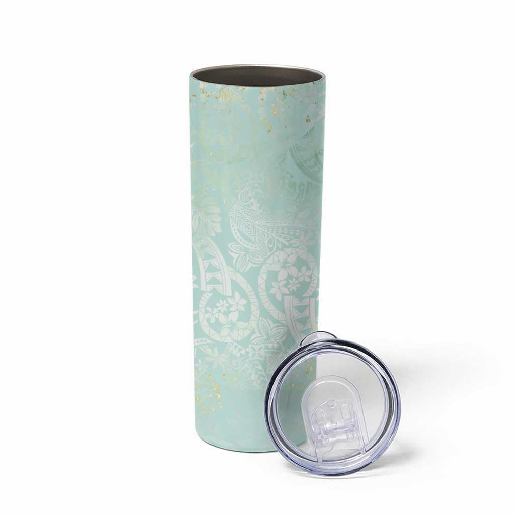 Polynesian Tiare Monstera Seafoam Green Skinny Tumbler Liquid Style - Polynesian Pride