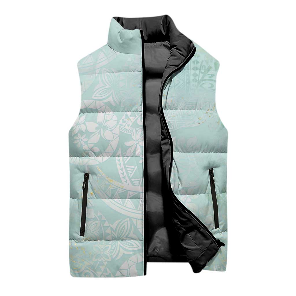 Polynesian Tiare Monstera Seafoam Green Sleeveless Puffer Jacket Liquid Style - Polynesian Pride
