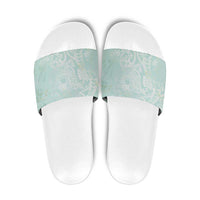 Polynesian Tiare Monstera Seafoam Green Slide Sandals Liquid Style - Polynesian Pride