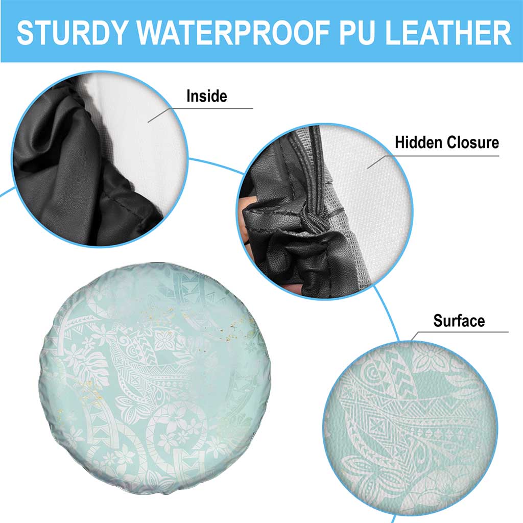 Polynesian Tiare Monstera Seafoam Green Spare Tire Cover Liquid Style - Polynesian Pride