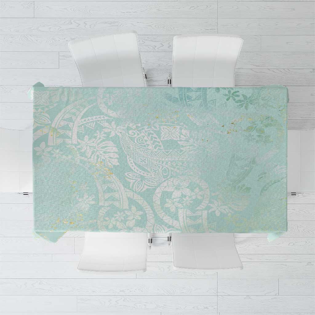 Polynesian Tiare Monstera Seafoam Green Tablecloth Liquid Style - Polynesian Pride