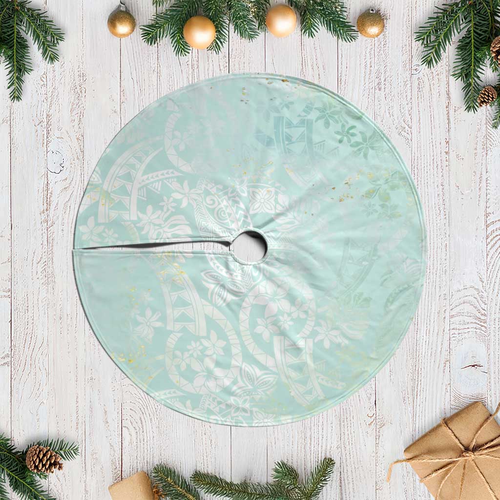 Polynesian Tiare Monstera Seafoam Green Tree Skirt Liquid Style - Polynesian Pride