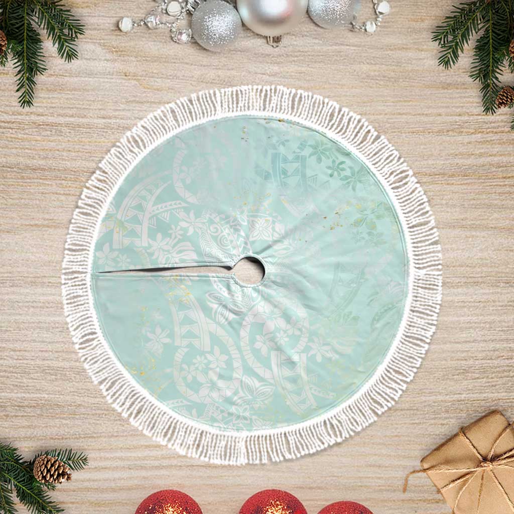Polynesian Tiare Monstera Seafoam Green Tree Skirt Liquid Style - Polynesian Pride