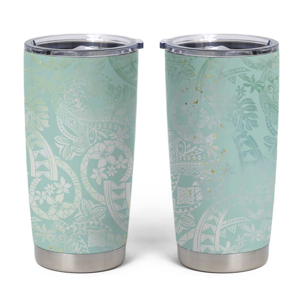 Polynesian Tiare Monstera Seafoam Green Tumbler Cup Liquid Style - Polynesian Pride