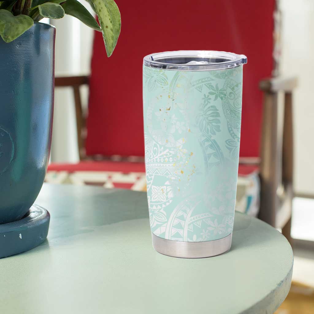 Polynesian Tiare Monstera Seafoam Green Tumbler Cup Liquid Style - Polynesian Pride